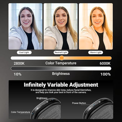 NEEWER Basics Magnetic Selfie Light Compatible with MagSafe iPhone, 2W Bi Color Small LED Phone Fill Ring Lighting CRI95+ with 360° Swivel, Mirror for Makeup Video Conference Recording, NL72B Black