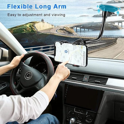 Phone Holders for Your Car: Windshield Phone Mount with Long Arm, 360° Rotation Strong Suction Cell Phone Car Mount, Anti-Shake Stabilizer for iPhone, Samsung, All Smartphones