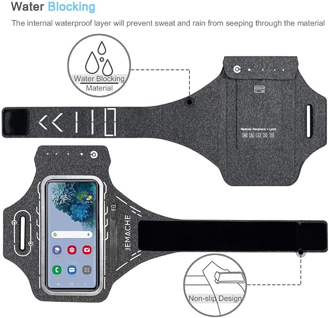 JEMACHE Armband for Samsung Galaxy S26 S25 S24 S23 S22 Ultra/Plus/FE, Gym Running Workouts Arm Band with Earbuds Holder (Grey)