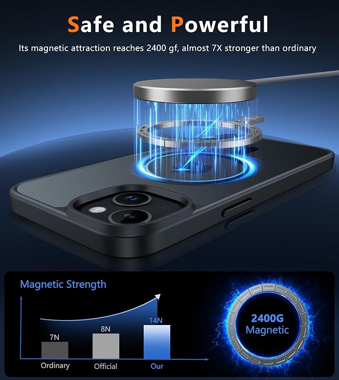 FNTCASE for iPhone 13/14 Phone Case: iPhone 16e Magnetic Translucent Matte Back Cover Metal Button Military Grade Protection Shockproof Shell Full Body Protective Slim Cell Phonecase