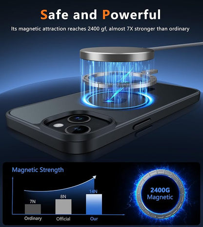 FNTCASE for iPhone 13/14 Phone Case: iPhone 16e Magnetic Translucent Matte Back Cover Metal Button Military Grade Protection Shockproof Shell Full Body Protective Slim Cell Phonecase