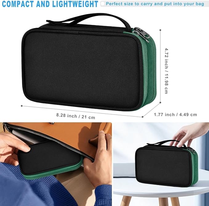 ZINMARK Portable Cable Organizer Case,Travel Pouch with Double-Layer Storage for Cables,Chargers,Earbuds & Phone,Black Green– Small Size