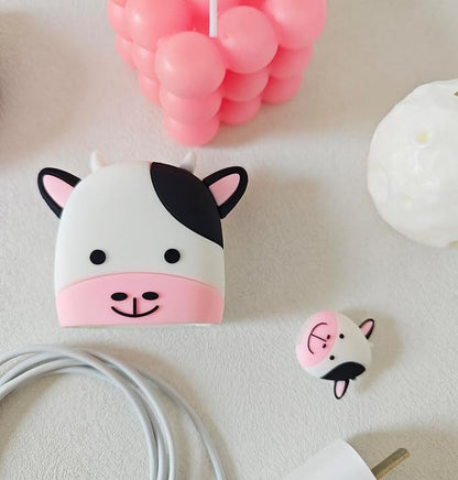 Compatible with Apple 20W/18W USB-C Adapter Charger, 3D Cartoon Protective Case for iPhone 20W USB-C Power Adapter Charger Fast Lightning Cover (Cute Cow)