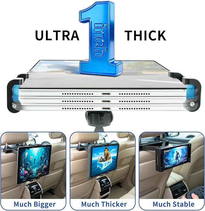 Car Tablet Headrest Holder -[3 in 1 Extension Arm] Adjustable Tablet Car Mount for Back Seat, Car Back Seat Headrest Mount Stand for Kids for iPad Pro Air Mini Galaxy Fire 4.7-12.9" Devices