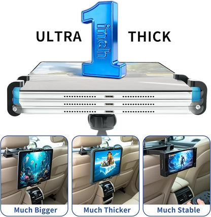 Car Tablet Headrest Holder -[3 in 1 Extension Arm] Adjustable Tablet Car Mount for Back Seat, Car Back Seat Headrest Mount Stand for Kids for iPad Pro Air Mini Galaxy Fire 4.7-12.9" Devices