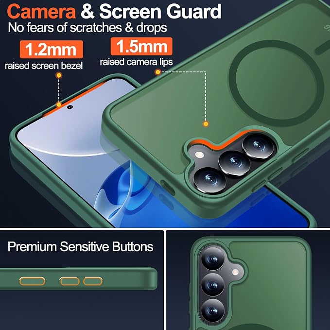 MOZOTER for Samsung Galaxy S25 Plus Case with Magnetic,[Compatible with MagSafe][12Ft Military Dropproof][2*Screen Protector] Translucent Slim Shockproof Holsters Case for S25 Plus,6.7"-Green