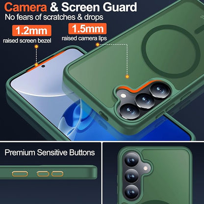 MOZOTER for Samsung Galaxy S25 Plus Case with Magnetic,[Compatible with MagSafe][12Ft Military Dropproof][2*Screen Protector] Translucent Slim Shockproof Holsters Case for S25 Plus,6.7"-Green