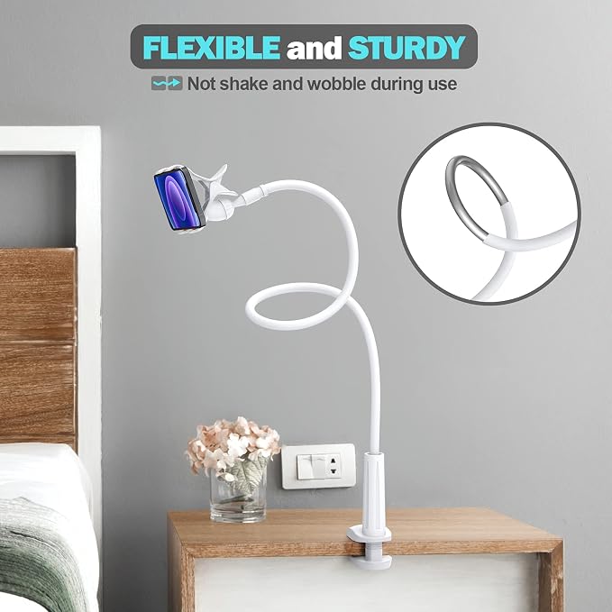 Gooseneck Phone Holder for Bed, Flexible Lazy Arm Mount 360 Adjustable Mobile Phone Clamp Bracket Stand Desk for iPhone 12 Mini 13 12 Pro 11 Pro Xs Max XR X 8 7 6 Plus, Samsung S20 S10 S9, Smartphones