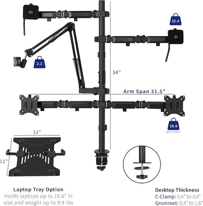 VIVO All-in-One Computer Studio Desk Mount, Mic Boom, Dual Monitor Mount up to 32 inches, Laptop Stand, Livestream Arms Compatible with Cameras, Lighting, Phone/Tablet Adapters, STAND-LIVE2L