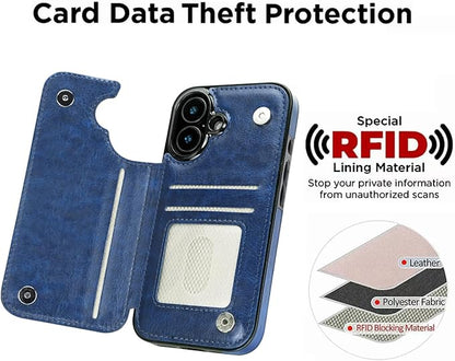 uCOLOR for iPhone 17 Wallet Case with Card Holder PU Leather RFID Blocking Design iPhone 17 flip case for Women Men Magnetic Clasp Kickstand Design 6.3 inch (Blue Daisy)
