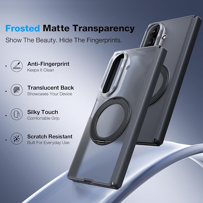 WSKEN Magnetic Case for Samsung Galaxy Z Fold 8 Ultra - 360° Ring Stand | MagSafe Compatible, Slim Matte Finish, N52 Magnetic Hold, Daily Drop Protection, Includes 2 X HD Screen Protectors