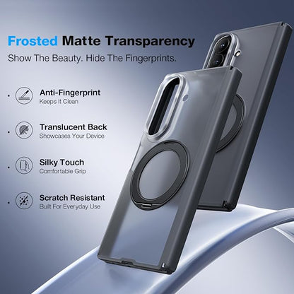 WSKEN Magnetic Case for Samsung Galaxy Z Fold 8 Ultra - 360° Ring Stand | MagSafe Compatible, Slim Matte Finish, N52 Magnetic Hold, Daily Drop Protection, Includes 2 X HD Screen Protectors