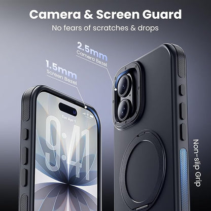 Strong Magnetic Case for iPhone 17 (6.3", 2025) with Stand, Drop-Proof Bumper Cover with Contrast Color Border, Military-Grade Drop Protection, Shockproof Slim Thin Cover,Black