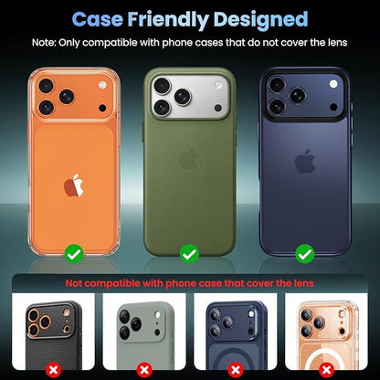 Uyiton Compatible with iPhone 17 Pro Max Camera Lens Protector - [Not Easy to Break][Strong Adsorption][Case-Friendly] Metal Tempered Glass Rear Camera Screen Cover - Natural Titanium