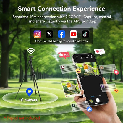 45X Wireless Digital Telephoto Lens, High Power HD Electronic Telephoto Phone Lens with 2.4G Wi-Fi App Connect, 1500mAh Battery for Birdwatching, Watch Concerts, Watch Match, Moon Viewing