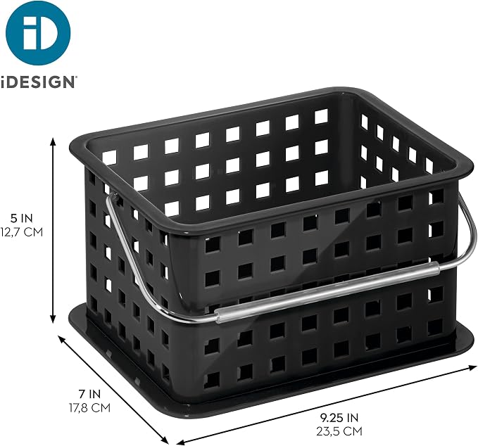 iDesign Plastic Shower Caddy Basket with Handle for Bathroom or College Dorm - Black - Made in USA