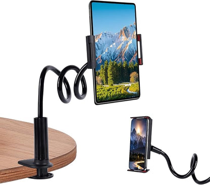 Lazy Bracket Gooseneck Tablet Holder for Bed, 360 Flexible Long Arm Adjustable Tablets Stand Clamp for Desk Phone Mount, Compatible with iPad 4" - 8" Tablet Gooseneck Holder Cell Phone Stand