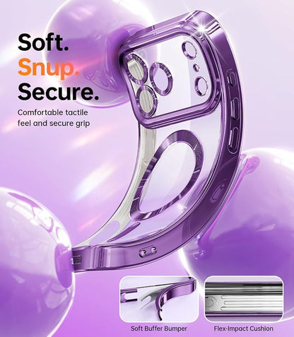 Meifigno Designed for iPhone 17 Pro Magnetic Case with Removable Phone Ring Stand, [Glitter Card & Wrist Strap] [MagSafe Compatible] [Built-in Mirror] Phone Ring Stand + Phone Case Kit, Purple
