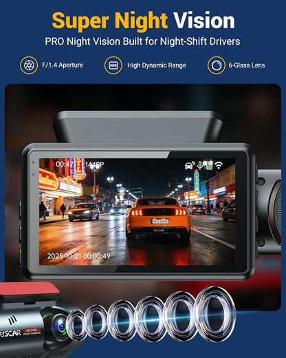 3 Channel Dash Cam with WiFi & GPS, Front and Rear/Inside, Voice Control 4K/2.5K+1080P+1080P Triple Dash Camera for Cars, 3" IPS Touch Screen, Free 32GB Card