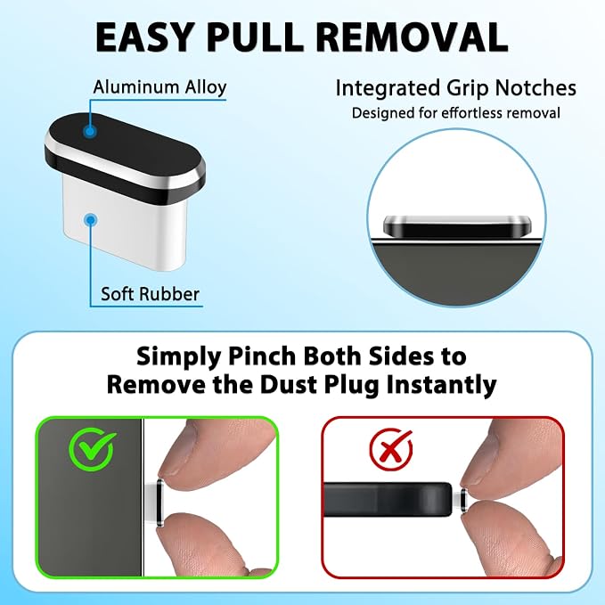 USB C Dust Plug Cover for Charging Port, Type C Cleaning Kit & Speaker Cap Cleaner, Phone Accessories Compatible with iPhone 15/16/Plus/Pro/Pro Max and iPhone 17 Only (Not 17 Pro/Max)