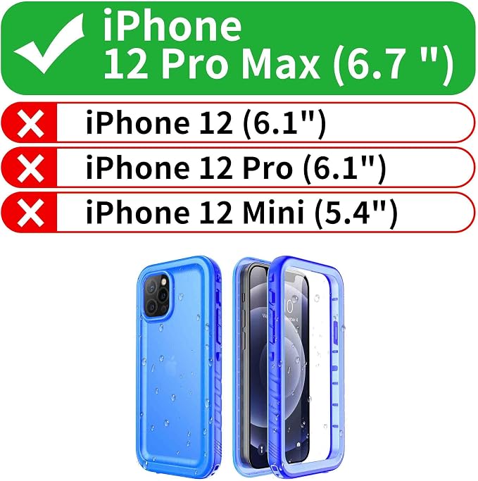 SPORTLINK Compatible with iPhone 12 Pro Max Waterproof Case - Built in Screen Protector Full Body Shockproof Dustproof IP68 Waterproof Case for iPhone 12 Pro Max 6.7 Inch Blue