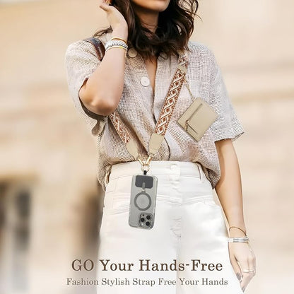 Diaclara Clip and Go Phone Strap with Zipper Pouch- Stylish Crossbody Adjustable Chain Lanyard with Leather Wallet for All Phones, Brown