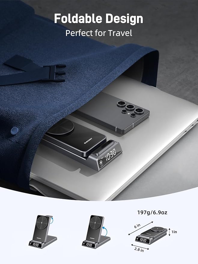 Magnetic Wireless Charger for Samsung, 3 in 1 Android Charging Station for Samsung Galaxy S26 Ultra/S25 Ultra/Z Fold/Flip 7, Foldable Charger for Samsung Galaxy Watch Ultra/8/7/Galaxy Buds4 Pro (Gray)