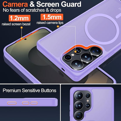 MOZOTER for Samsung Galaxy S25 Ultra Case,[Compatible with MagSafe] Purple | [12Ft Military Dropproof][2*Screen Protector]Translucent Anti-Slip Back Slim Shockproof Case for S25 Ultra-Purple