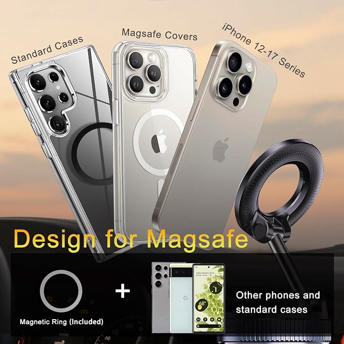 for MagSafe Car Mount, 98LBS Vacuum Suction Cup Phone Holder for Car Dashboard, Windshield, Gym, Mirror, 360° Adjustable Magnetic Phone Mount Fits iPhone 17 Air Pro Max & All Cell Phones