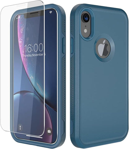 Diverbox for iPhone XR Case [Tempered Glass Screen Protector] [Shockproof] [Dropproof] Heavy Duty Protection Phone Case Cover for Apple iPhone XR Blue
