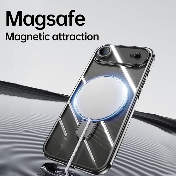 LXK Magnetic Invisible Stand for iPhone 17 Air Case 6.5" Compatible with MagSafe, Military-Grade Protection, with Camera Protector, Clear Scratch-Resistant Back Cover for iPhone 17 Air - Grey