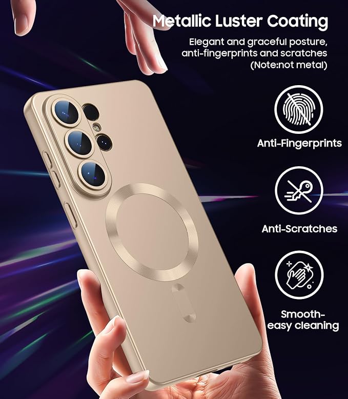 Magnetic for Samsung Galaxy S26 Ultra Case [Compatible with MagSafe][Built-in Camera Lens Protector] Slim Soft Silicone Bumper Shockproof Metallic Luster Phone Case, Gold