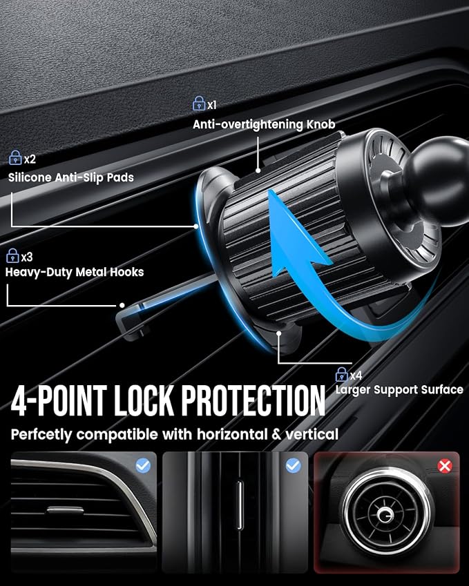 Delobon Phone Holders for Your Car [One-Button Release] Car Phone Mount 360° Adjustable Vent Cell Phone Holder for iPhone 17 Pro Max 16 15 Samsung S25 S24