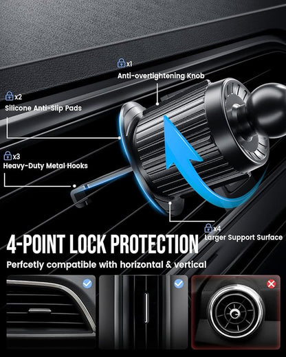 Delobon Phone Holders for Your Car [One-Button Release] Car Phone Mount 360° Adjustable Vent Cell Phone Holder for iPhone 17 Pro Max 16 15 Samsung S25 S24