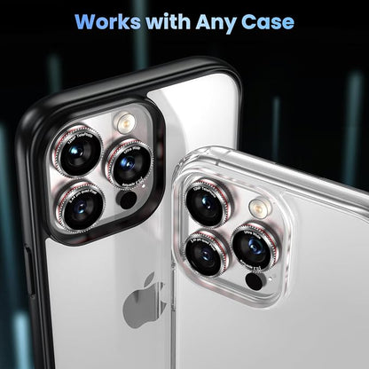 Uyiton for iPhone 17 Pro Max/17 Pro/16 Pro Max/16 Pro/15 Pro Max/15 Pro/14 Pro Max/14 Pro Camera Lens Protector - Military-Grade Tempered Glass Metal Camera Cover,Easy to Install, Gearwheel Silver+Red