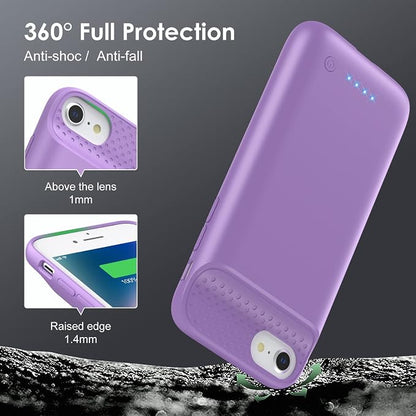 Battery Case for iPhone 8/7/6s/6/SE (2022/2020),[2025 Upgraded] 7000mAh Ultra-Slim Portable Extended Charger Cover for iPhone 8/7/6s/6/SE (2022/2020) Charging Case (4.7 Inch)-Purple
