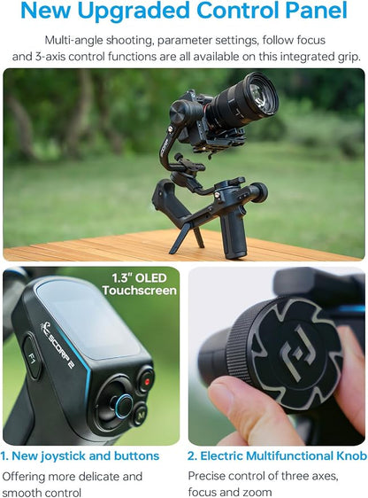 FeiyuTech SCORP 2 Built-in AI Tracker 3-Axis Gimbal Stabilizer for DSLR & Mirrorless Cameras,1.3'' Touch Screen, 5.5lbs Paylaod,13 Hours Battery Life,Quick USB-C Charge,for Sony/Canon/Nikon/Fujifilm