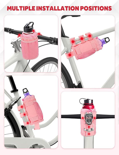 Bike Cup Holder, Water Bottle Holder Handlebar for Bike with Mesh Pockets, Universal Fabric Bicycle Water Bottle Drink Cup Cage for Cruiser Bikes, Scooter, Mountain MTB, Stroller, Wheelchair, Boat