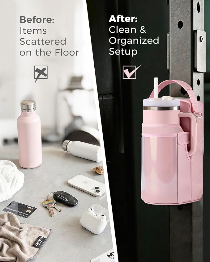 GLORIEROO Magnetic Gym Bag for Women - Water Bottle Holder Bag Carrier - Gym Workout Accessories Essentials Gifts for Women | 4 Built-in Magnets, Touchscreen Pocket, Fits 40oz Tumbler, Shoulder Strap