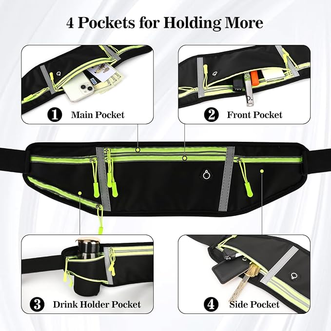 Slim Running Belt Fanny Pack for Men Women, Waist Bag, Large Capacity, Ultra-Thin Design, Waterproof, Runners Pouch Waist Pack, Phone Holder for Running Sports Walking Traveling