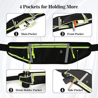 Slim Running Belt Fanny Pack for Men Women, Waist Bag, Large Capacity, Ultra-Thin Design, Waterproof, Runners Pouch Waist Pack, Phone Holder for Running Sports Walking Traveling