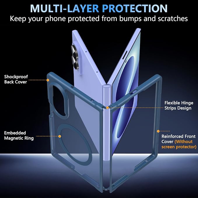 Hensinple Magnetic for Z Fold 8 Case, Samsung Galaxy Z Fold 8 Case[Fit for Mag-Safe ] Translucent Matte Military Grade Rugged Protection Shockproof Protective Hard Phone Cases, Blue