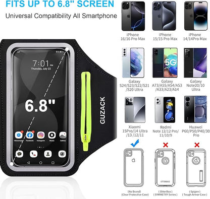 GUZACK Running Armband for iPhone 17 16 15 14 13 Pro Max, Galaxy S25 S24 S23 S22, with Card Slot & Key Pockets, Running Phone Holder, Fit Up to 6.9 Inches Phone - Size S (Smaller Arm 9-14 in)
