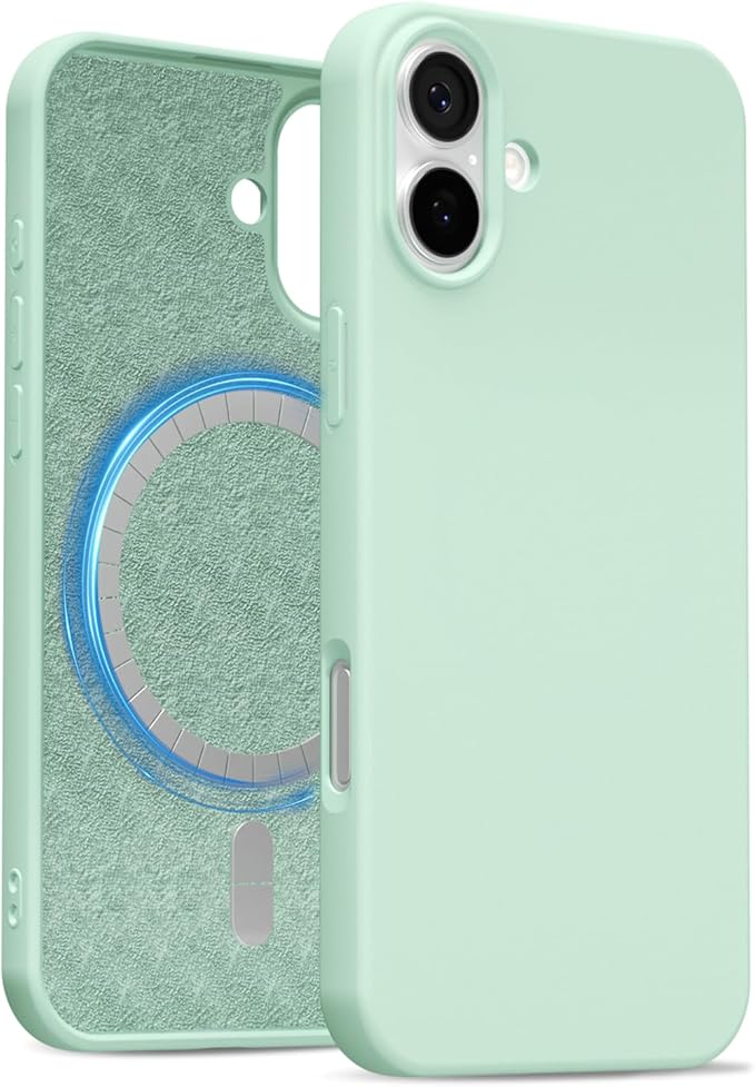 for iPhone 17 Case Silicone Compatible with Magsafe Case, Ultra Slim Thin Magnetic Phone Cases Mag Safe, Cute Soft Rubber Gel TPU Matte Plain Wireless Charging Cover for Women, Mint Green