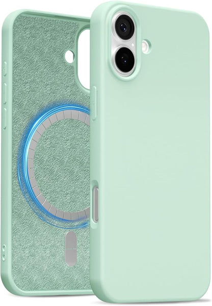 for iPhone 17 Case Silicone Compatible with Magsafe Case, Ultra Slim Thin Magnetic Phone Cases Mag Safe, Cute Soft Rubber Gel TPU Matte Plain Wireless Charging Cover for Women, Mint Green