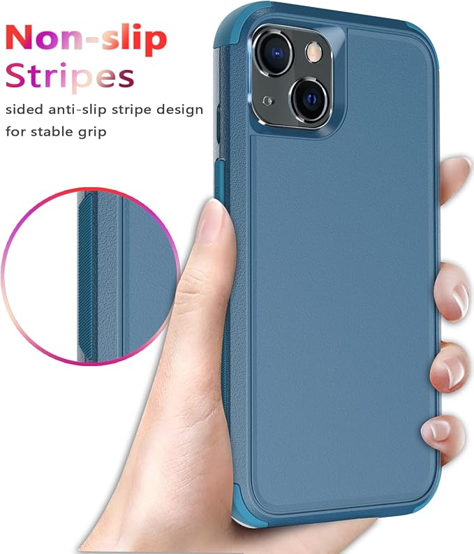 Diverbox for iPhone 13 Case [Shockproof] [Dropproof] [Tempered Glass Screen Protector + Camera Lens Protector],Heavy Duty Protection Phone Case Cover for Apple iPhone 13 (Blue)
