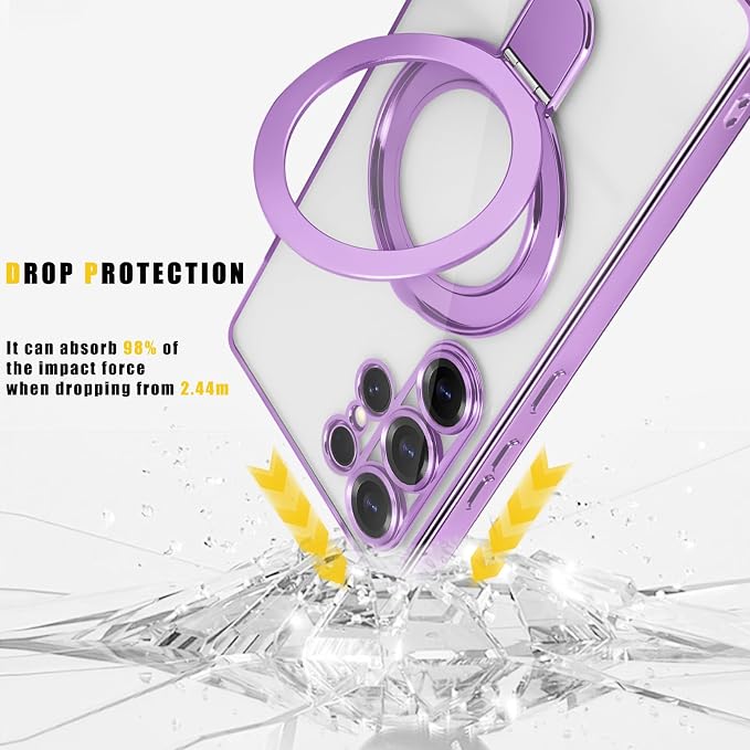 Magnetic for Samsung Galaxy S24 Ultra Case Stand & Ring Holder Compatible with MagSafe Built-in Camera Lens Protector Phone Case for Samsung S24 Ultra - Purple