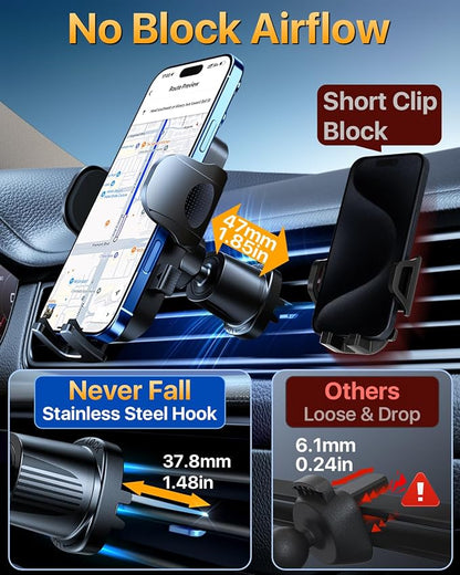 YRU True Military-Grade [360° Rotation Suction] 2026 Ultimate Car Phone Holder Mount【90+LBS Safest Strongest & Patent Certs】Dashboard Windshield Vent for iPhone 17 16 Pro Max Video Dash Mounting Kits