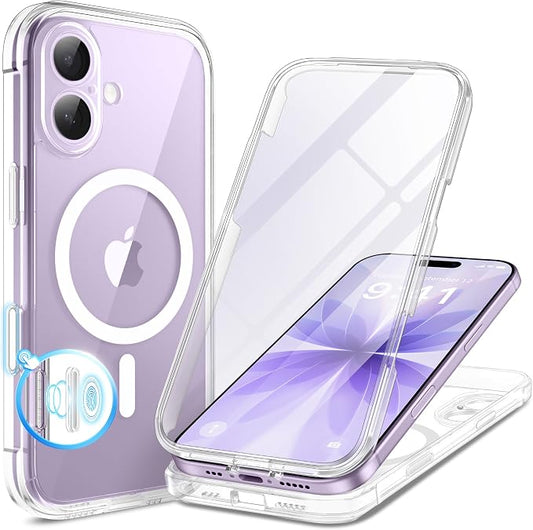 BERFY for iPhone 17 Case, Compatible with MagSafe, Built-in Glass Screen Protector, Camera Protection, Shockproof Full Body Phone case 6.3", Clear