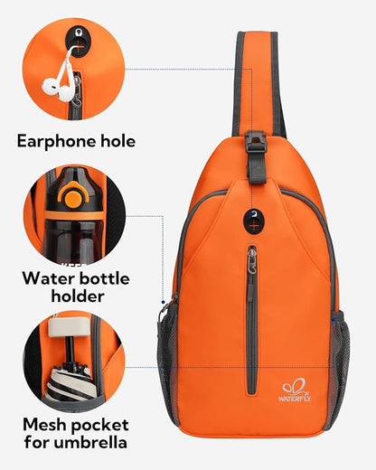 WATERFLY Crossbody Sling Backpack Sling Bag Travel Hiking Chest Bag Daypack
